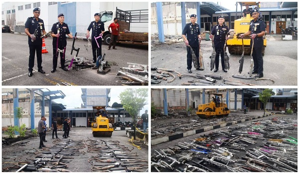 Polis Kedah telah menyita 21,811 komponen motosikal yang diubah suai, dengan ekzos mencatat jumlah tertinggi iaitu 9,575 unit, diikuti ‘swing arm’ sebanyak 6,768 unit./Foto Polis Kedah
